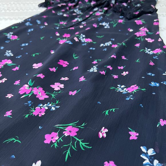 DKNY Navy Blue Floral Chiffon Bow Neckline Knee Length Shift Dress Women's 10 - Picture 7 of 9